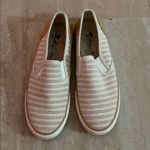 Cream striped slip on shoes